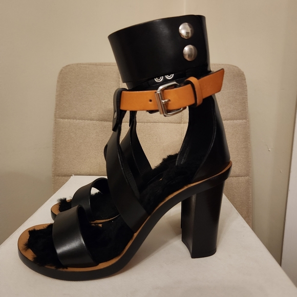 Isabel Marant Two Tone Leather Jenyd Shearling Block Heel Ankle Cuff Size 37 - Picture 7 of 8